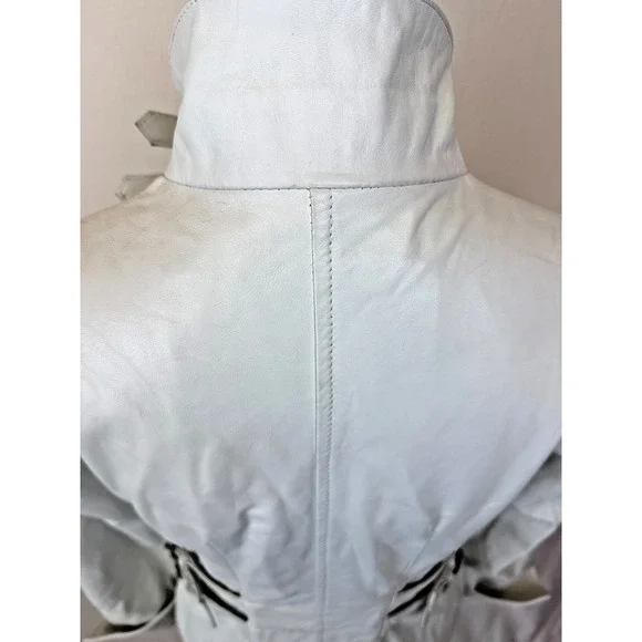 Premium Peruzzi White Leather Moto Jacket Womens Medium #1-0163 Italy - Picture 13 of 16